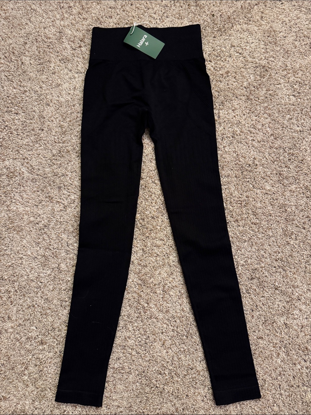 NWT HALARA Black Ribbed High-Waist Leggings